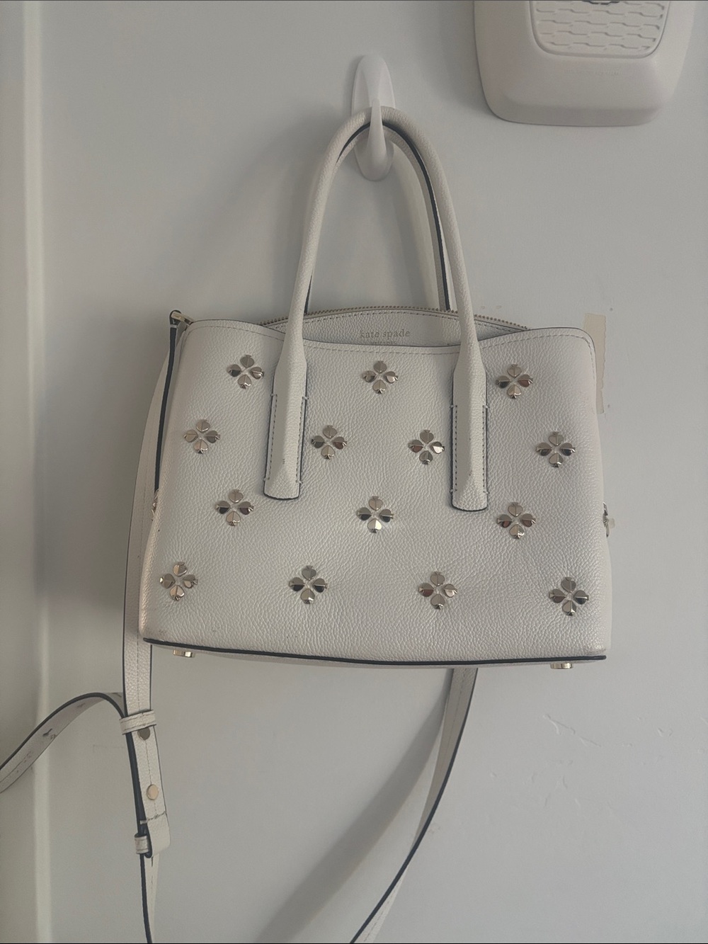 kate spade White Floral Stud-Accent Leather Satchel